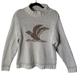 Vintage Mallard Duck Sweater M Made Canada Cotton Knit Mock Neck Hunting Bird